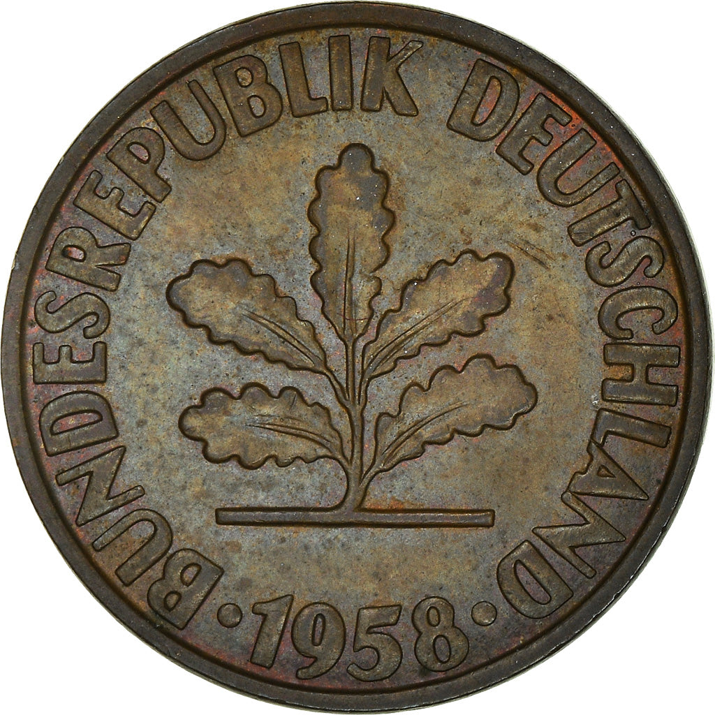 Moneta, GERMANIA - REPUBBLICA FEDERALE, 2 Pfennig, 1958, Karlsruhe, BB, Bronzo