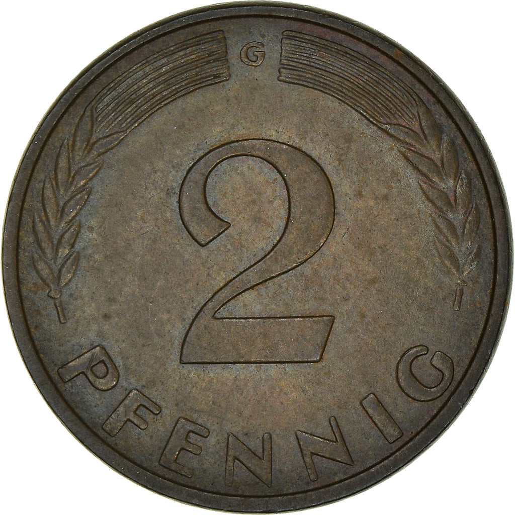 Moneta, GERMANIA - REPUBBLICA FEDERALE, 2 Pfennig, 1958, Karlsruhe, BB, Bronzo