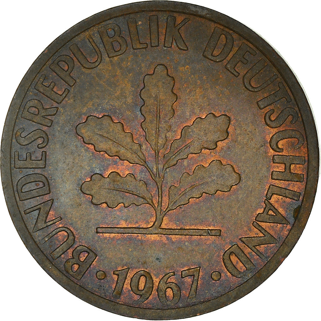 Coin, GERMANY - FEDERAL REPUBLIC, 2 Pfennig, 1967, Karlsruhe, EF(40-45), Bronze