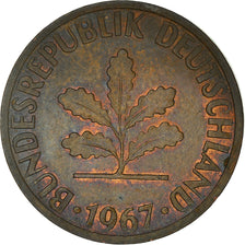 Coin, GERMANY - FEDERAL REPUBLIC, 2 Pfennig, 1967, Karlsruhe, EF(40-45), Bronze