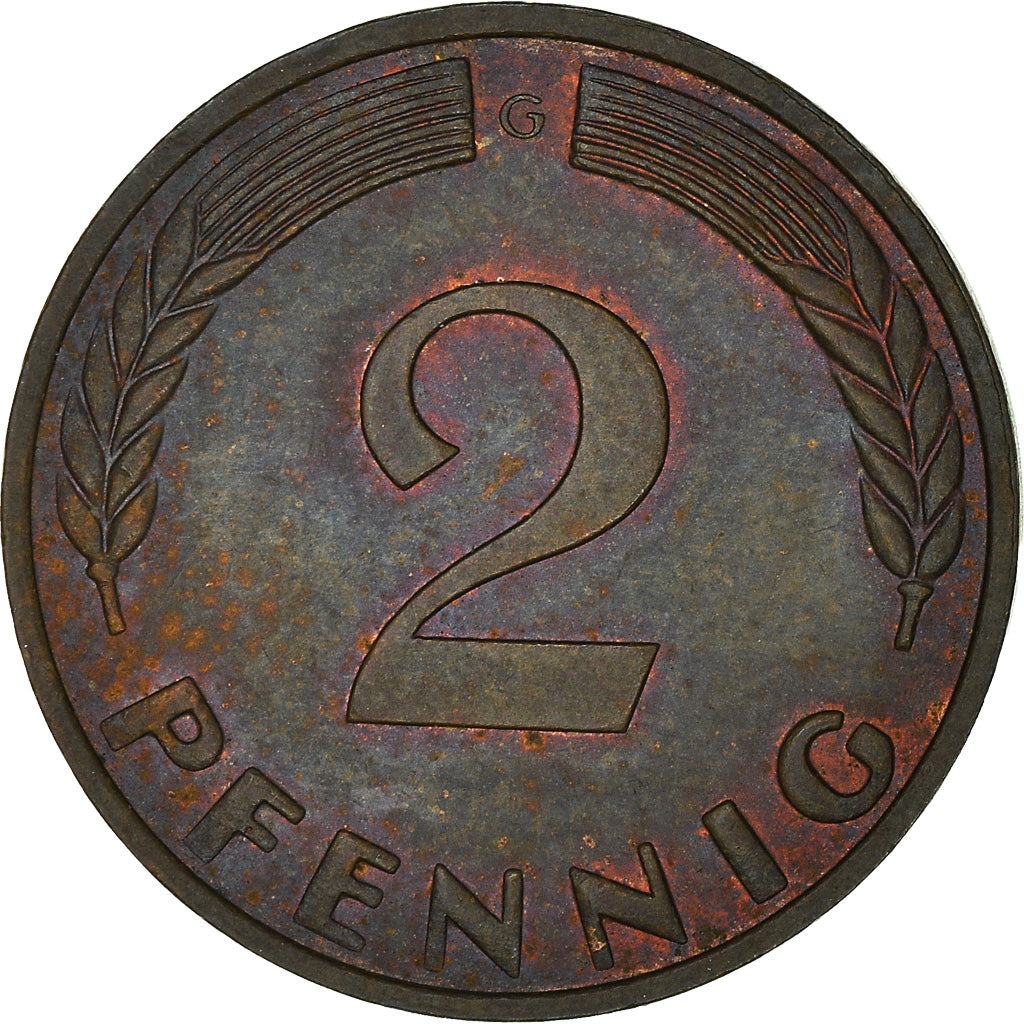 Coin, GERMANY - FEDERAL REPUBLIC, 2 Pfennig, 1967, Karlsruhe, EF(40-45), Bronze