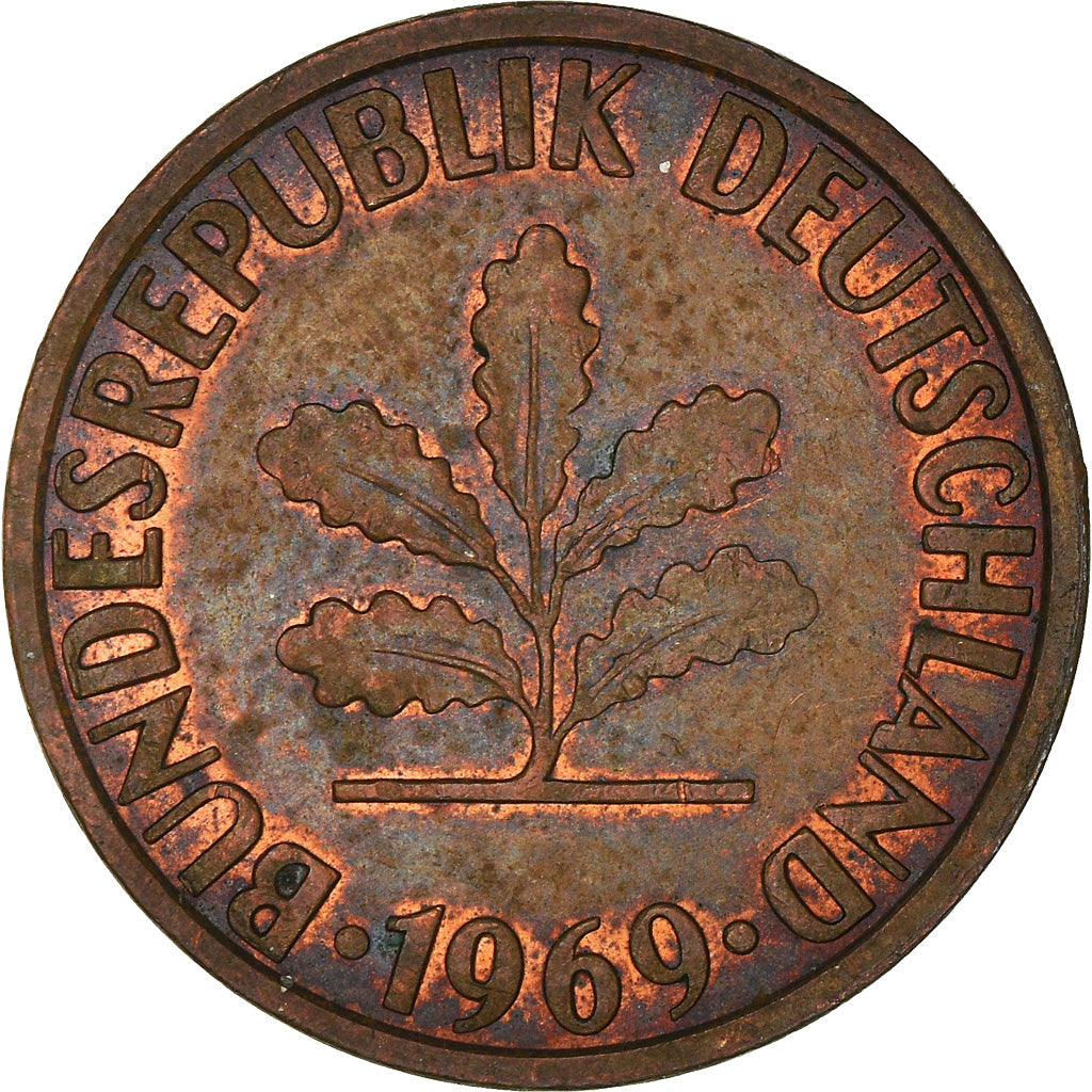 Coin, GERMANY - FEDERAL REPUBLIC, 2 Pfennig, 1969, Karlsruhe, VF(30-35), Copper