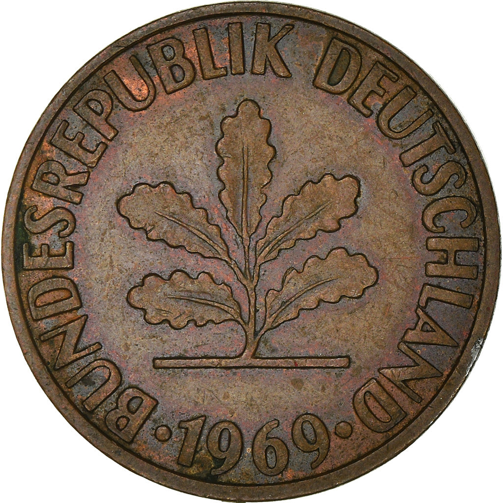 Coin, GERMANY - FEDERAL REPUBLIC, 2 Pfennig, 1969, Hambourg, EF(40-45), Copper