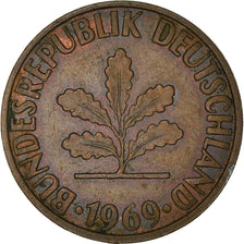 Coin, GERMANY - FEDERAL REPUBLIC, 2 Pfennig, 1969, Hambourg, EF(40-45), Copper