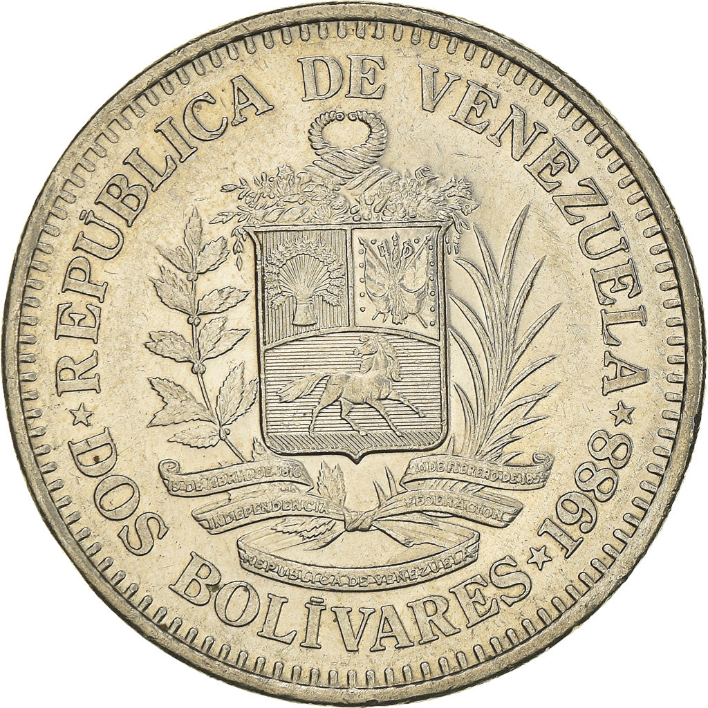 Munten, Venezuela, 2 Bolivares, 1988, ZF, Nickel, KM:43