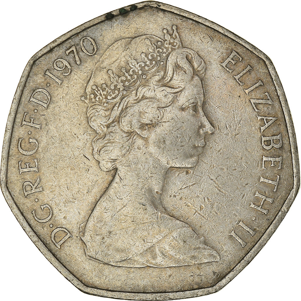 Coin, Great Britain, Elizabeth II, 50 New Pence, 1970, VF(30-35), Copper-nickel