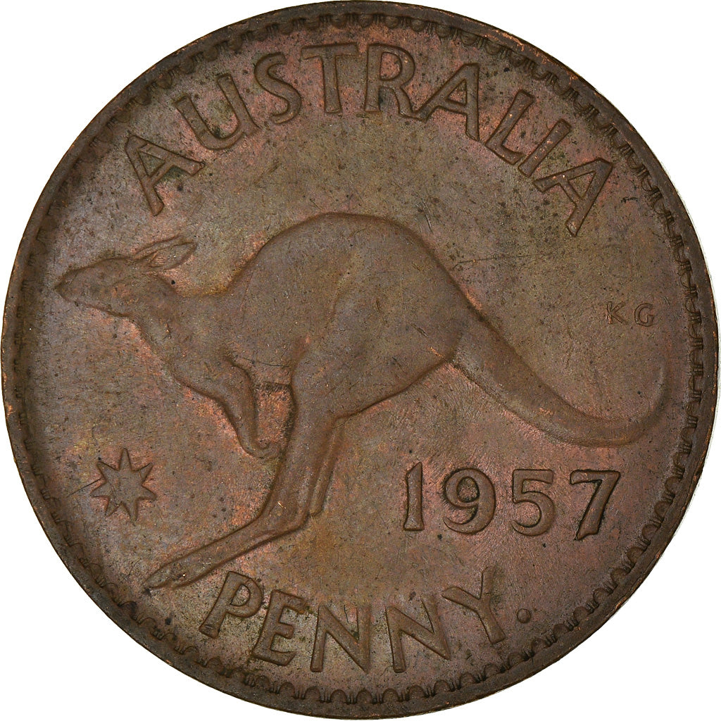 Coin, Australia, Elizabeth II, Penny, 1957, EF(40-45), Bronze, KM:56