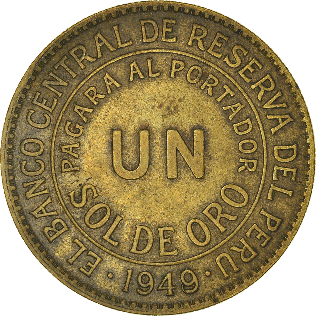 Moneda, Perú, Sol, 1949, Lima, MBC, Latón, KM:222