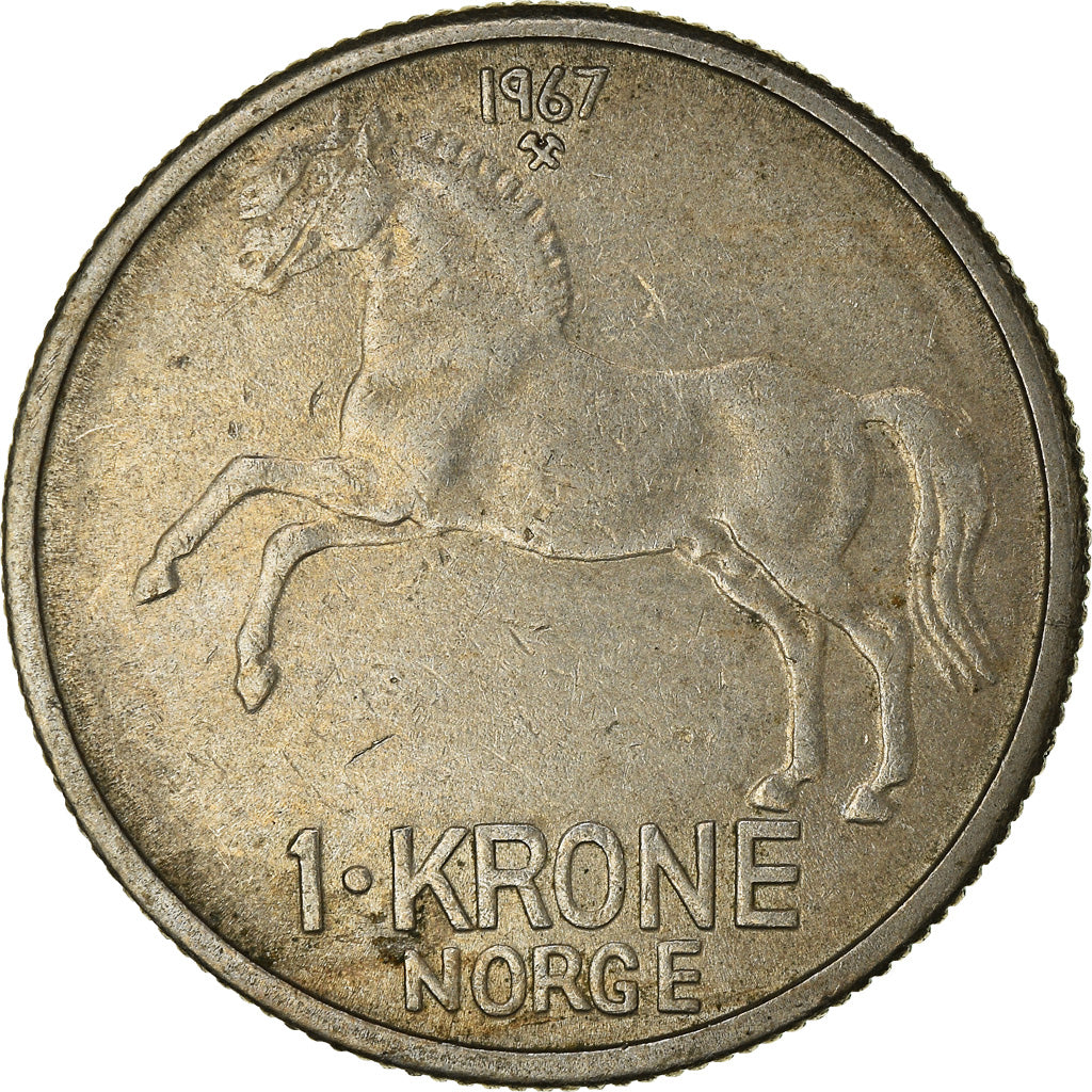 Moneda, Noruega, Olav V, Krone, 1967, Kongsberg, MBC, Cobre - níquel, KM:409