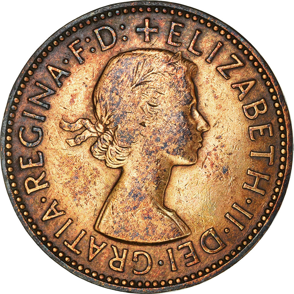 Coin, Great Britain, Elizabeth II, 1/2 Penny, 1957, VF(20-25), Bronze, KM:896