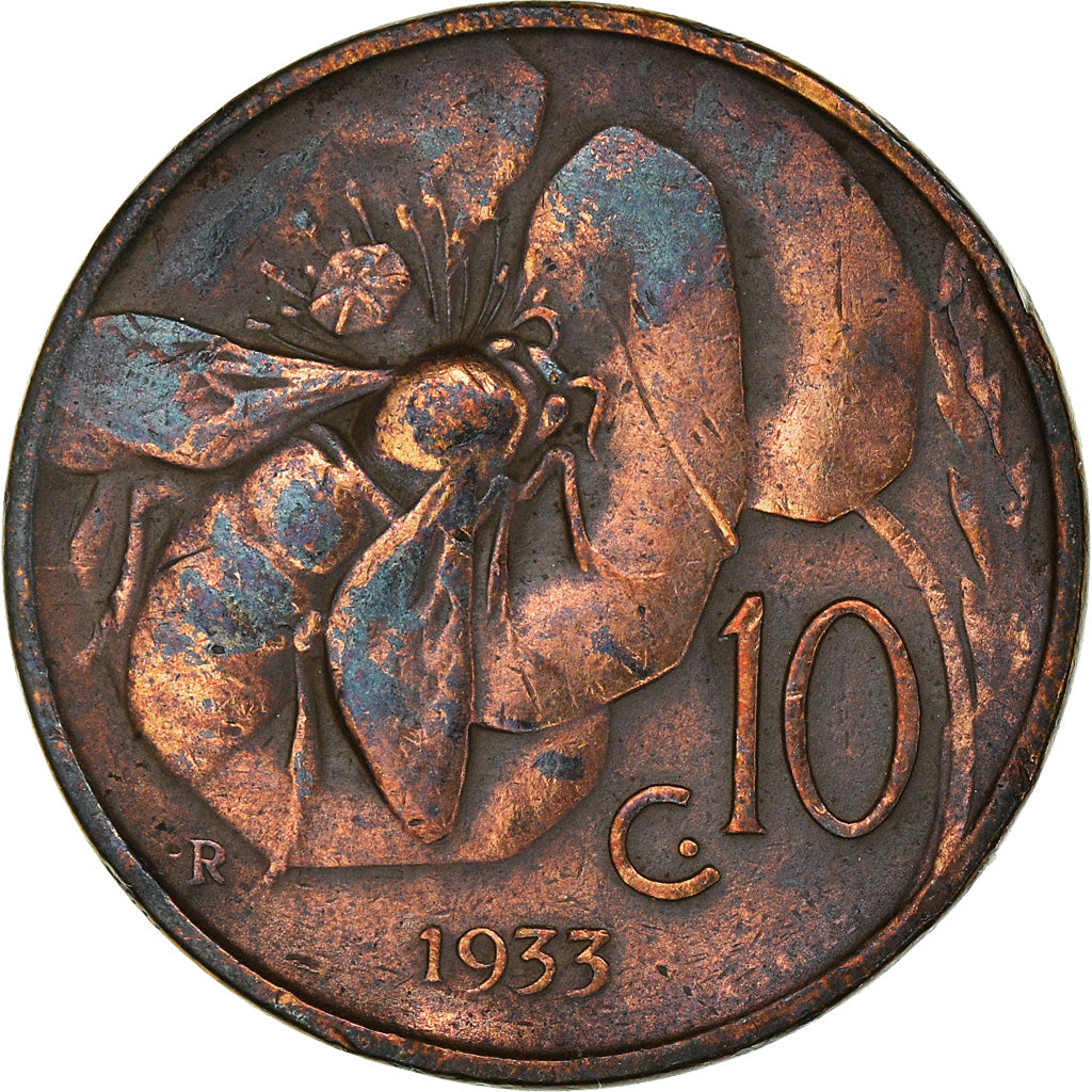 Moneda, Italia, Vittorio Emanuele III, 10 Centesimi, 1933, Rome, BC+, Bronce