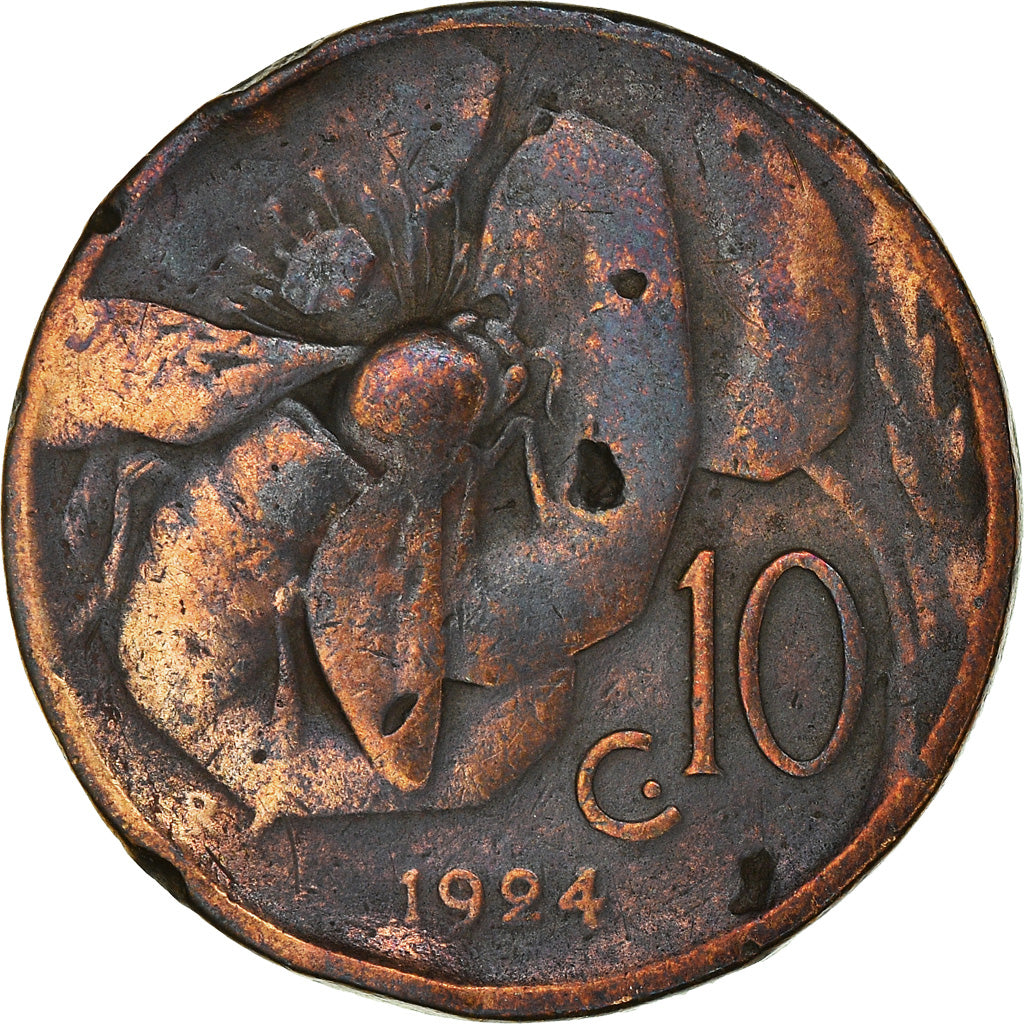 Moneta, Italia, Vittorio Emanuele III, 10 Centesimi, 1924, Rome, B+, Bronzo