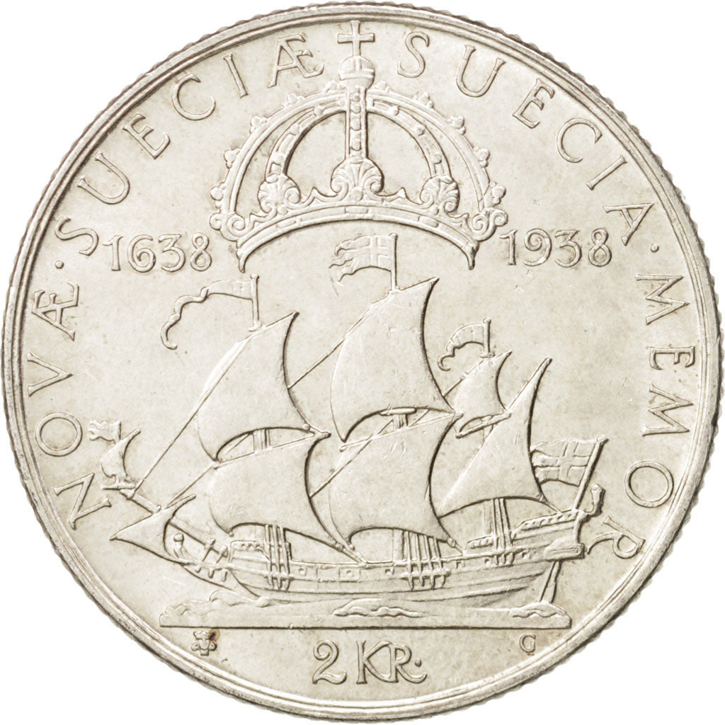 Sweden, Gustaf V, 2 Kronor, 1938, MS(63), Silver, KM:807