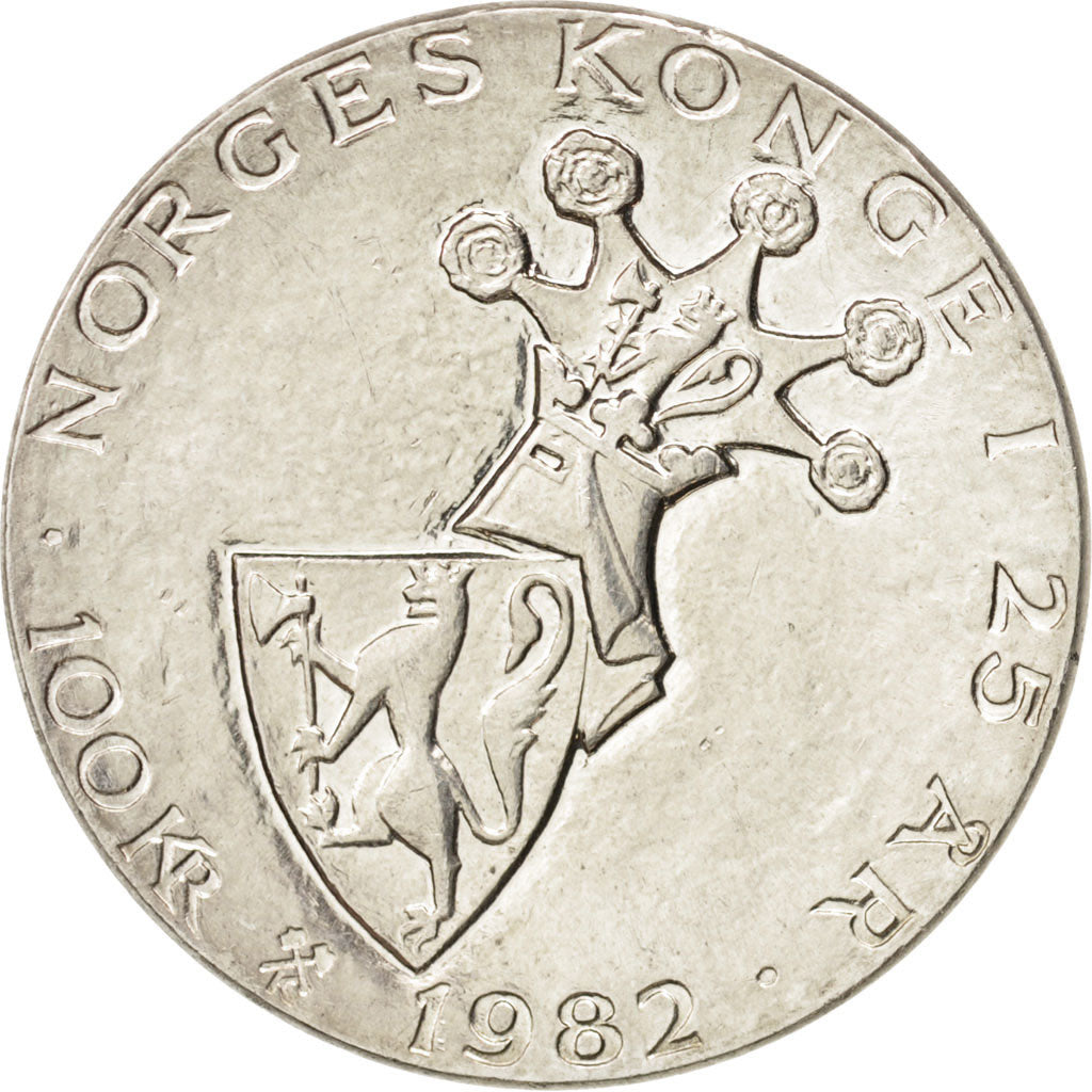 Norvegia, Olav V, 100 Kroner, 1982, SPL, Argento, KM:426