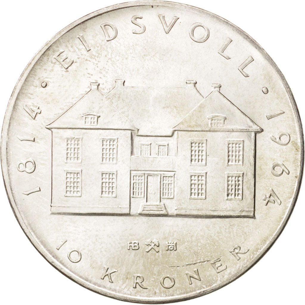 Norvegia, Haakon VII, 10 Kroner, 1964, SPL, Argento, KM:413