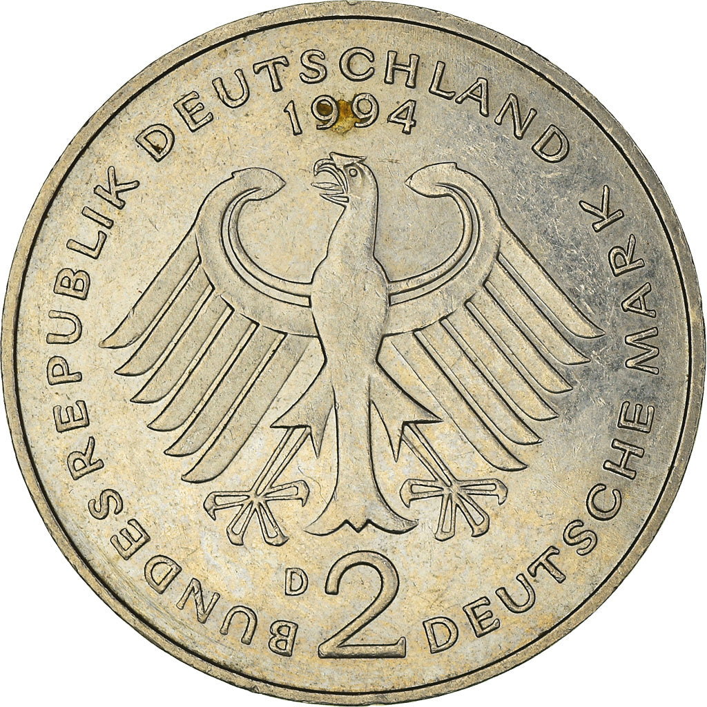 Coin, GERMANY - FEDERAL REPUBLIC, 2 Mark, 1994, Munich, EF(40-45), Copper-Nickel