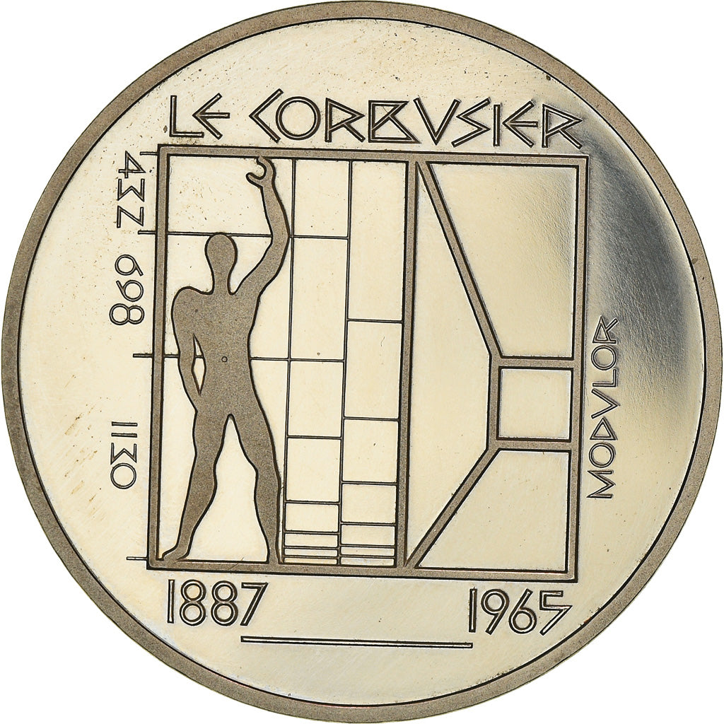 Coin, Switzerland, Le Corbusier, 5 Francs, 1987, BE, MS(63), Copper-nickel