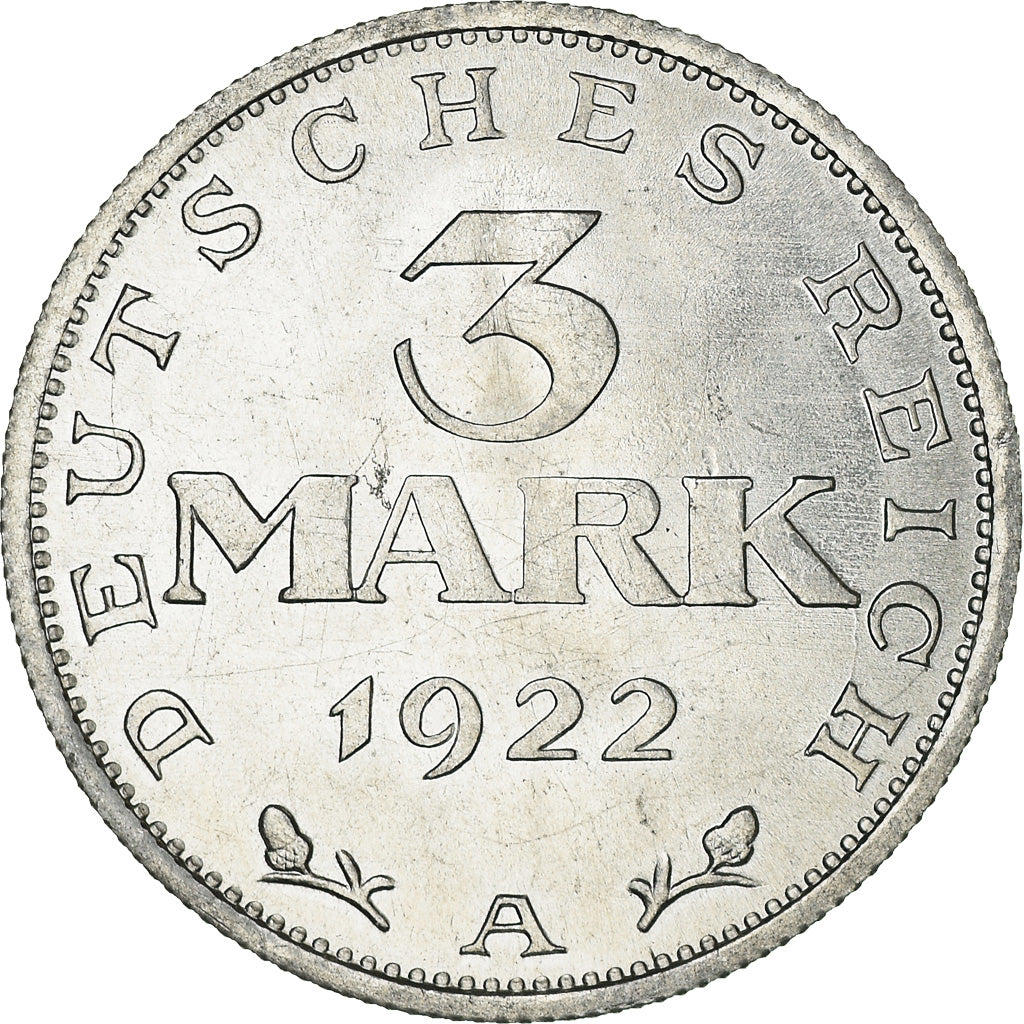 Coin, GERMANY, WEIMAR REPUBLIC, 3 Mark, 1922, Berlin, MS(63), Aluminum, KM:28