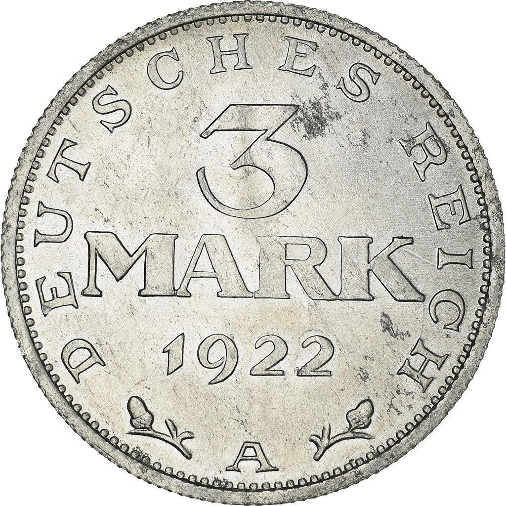 Coin, GERMANY, WEIMAR REPUBLIC, 3 Mark, 1922, Berlin, VF(30-35), Aluminum, KM:28