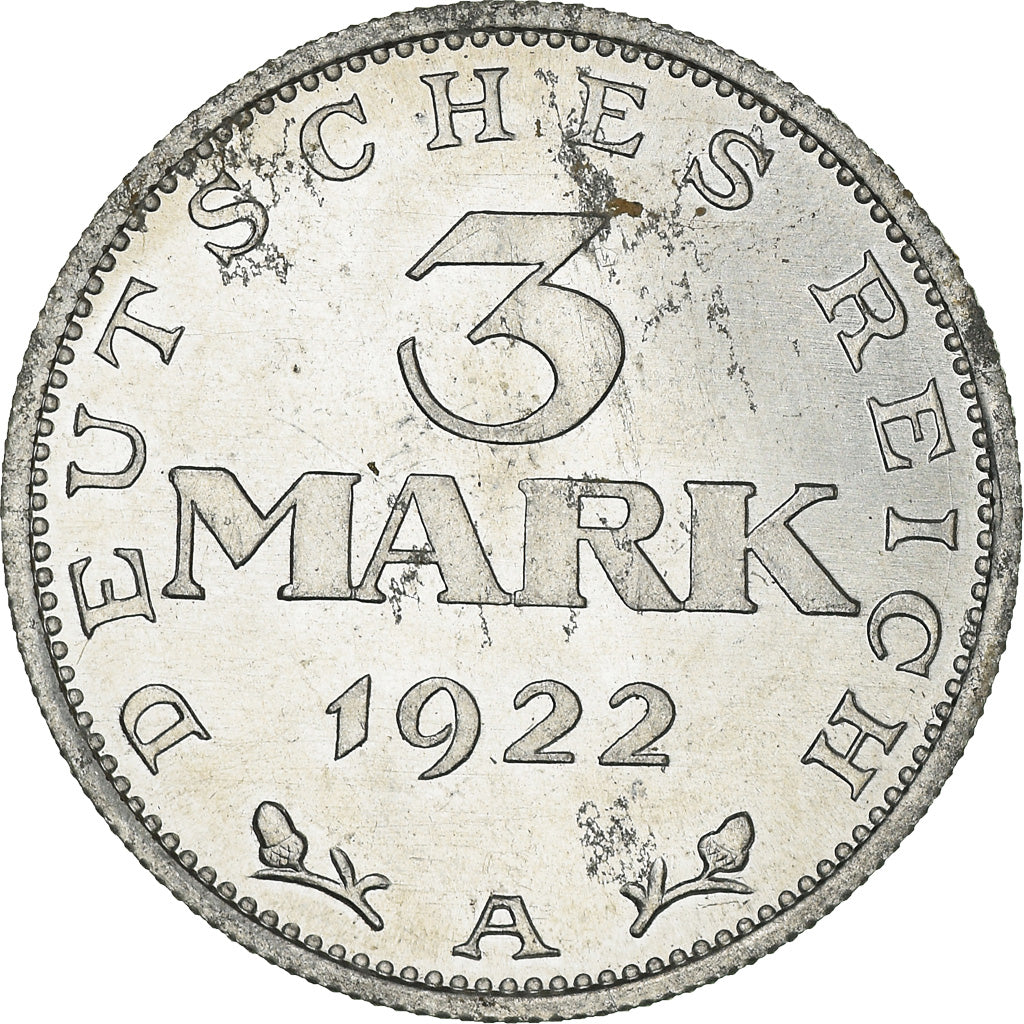 Munten, Duitsland, Weimarrepubliek, 3 Mark, 1922, Berlin, FR+, Aluminium, KM:28