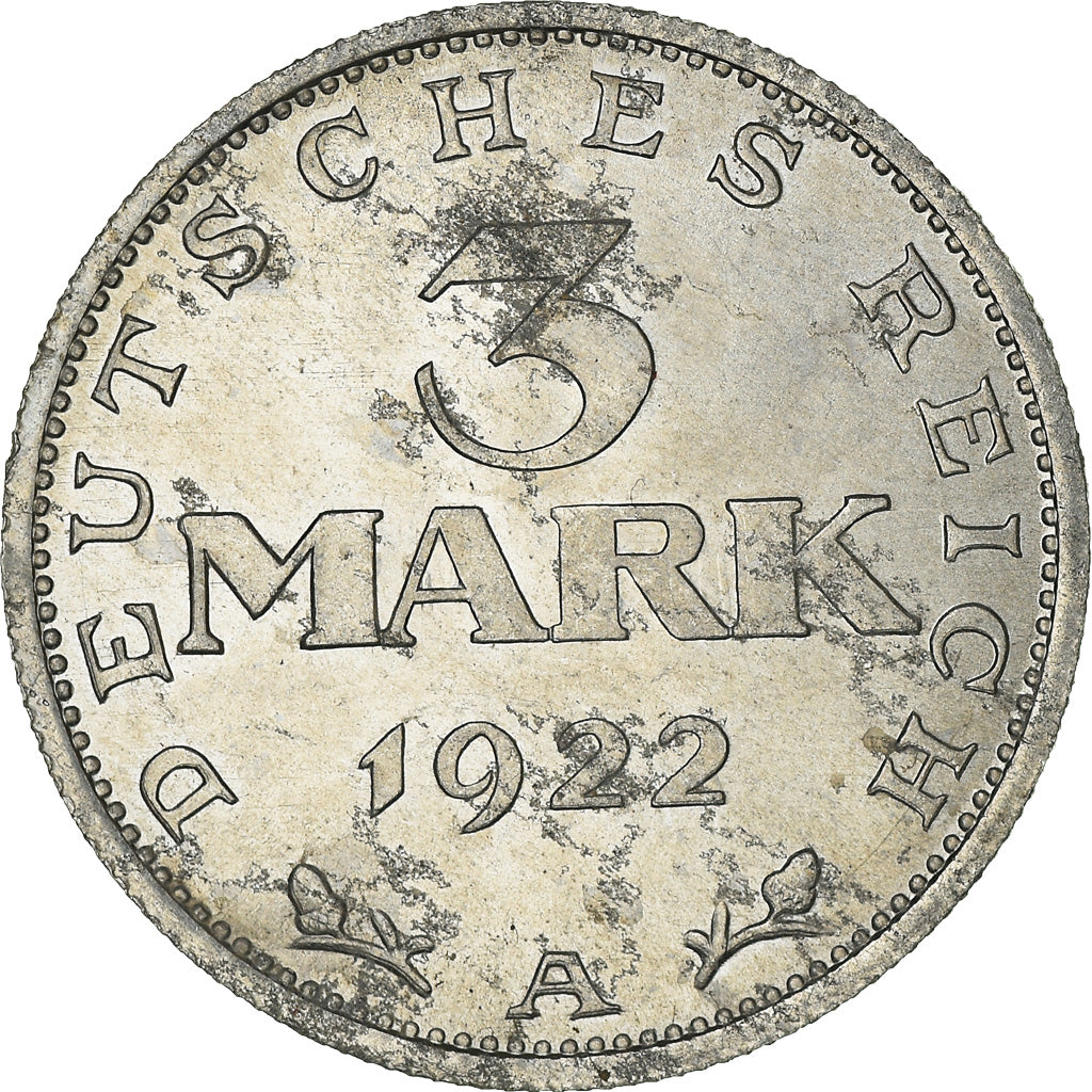 Monnaie, Allemagne, République de Weimar, 3 Mark, 1922, Berlin, TB, Aluminium