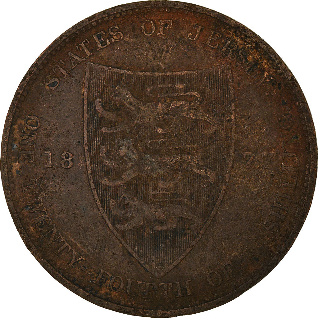 Coin, Jersey, Victoria, 1/24 Shilling, 1877, F(12-15), Bronze, KM:7
