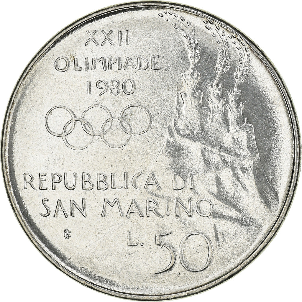 Coin, San Marino, 50 Lire, 1980, Rome, MS(63), Steel, KM:107