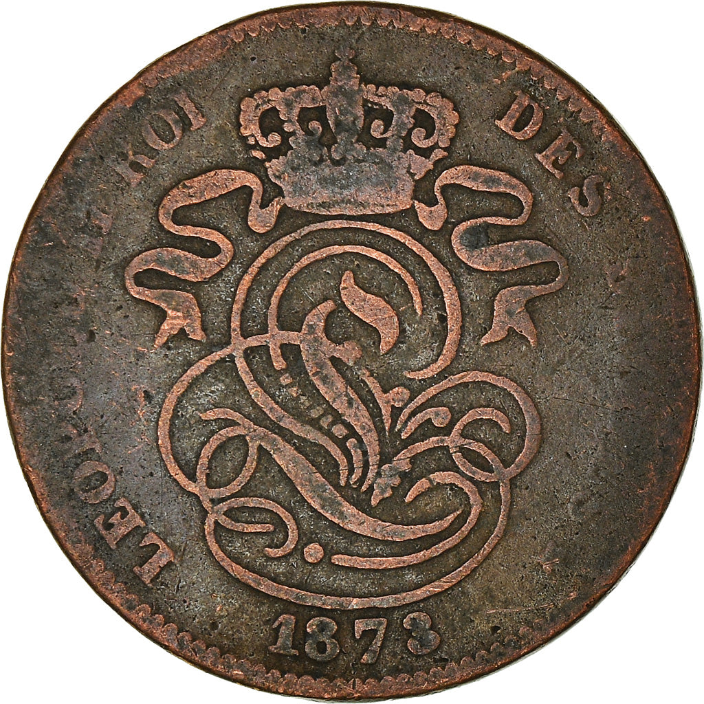 Moneta, Belgia, Leopold II, 2 Centimes, 1873, F(12-15), Miedź, KM:35.1