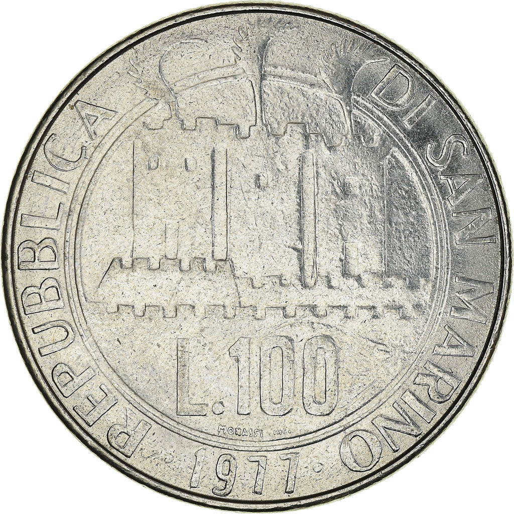 Munten, San Marino, 100 Lire, 1977, Rome, ZF, Staal, KM:69