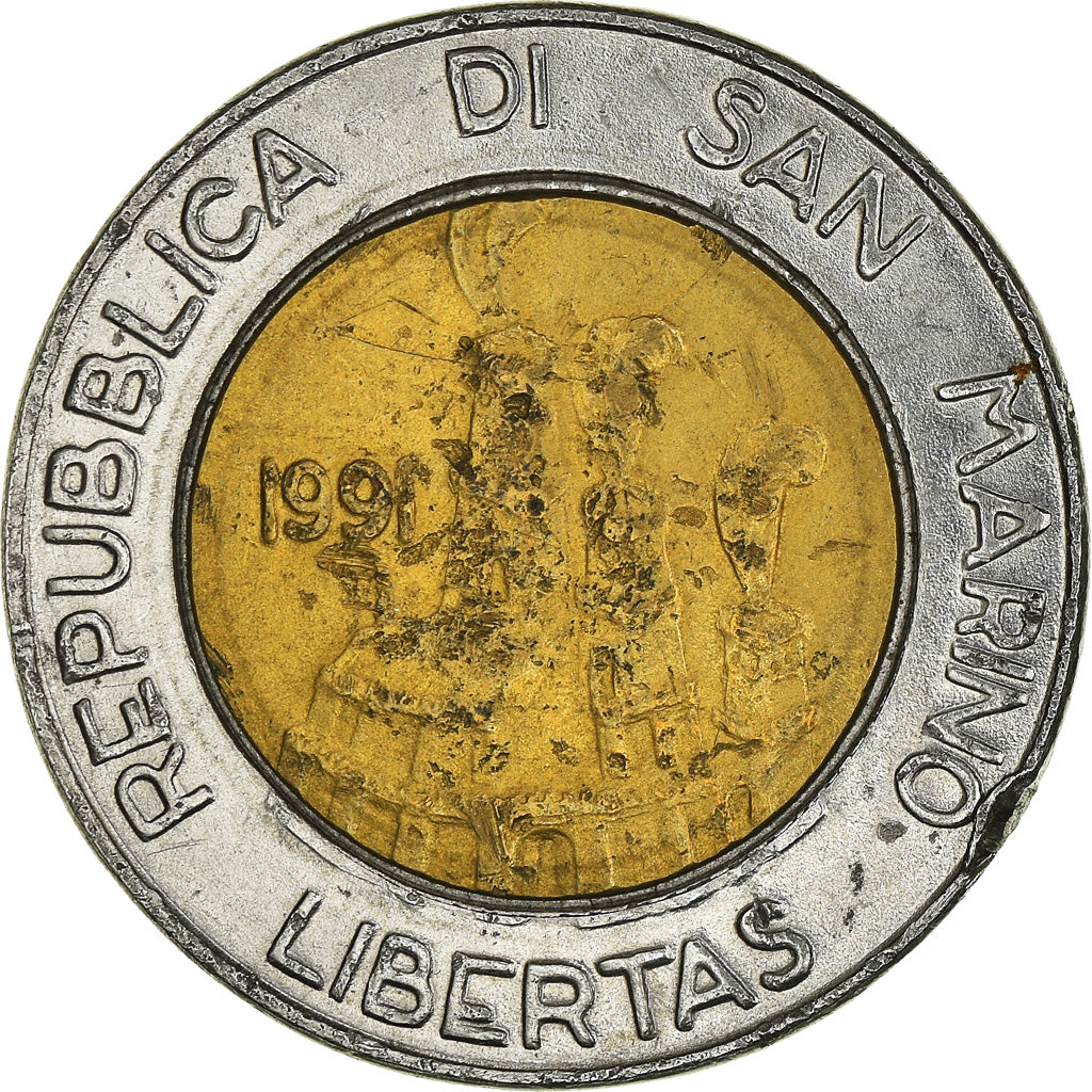 Moneda, San Marino, 500 Lire, 1991, Rome, BC+, Bimetálico, KM:269