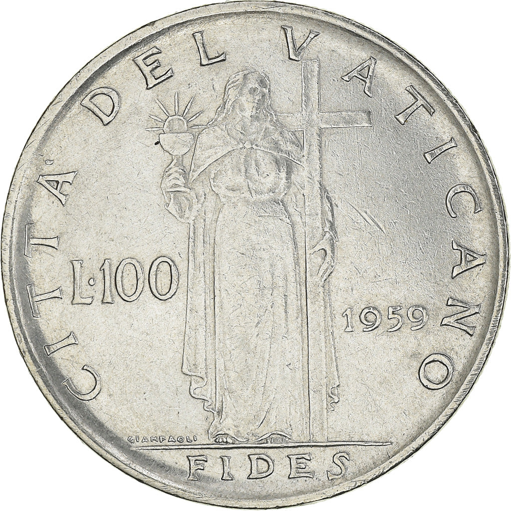 Münze, Vatikanstadt, John XXIII, 100 Lire, 1959, SS, Stainless Steel, KM:64.1