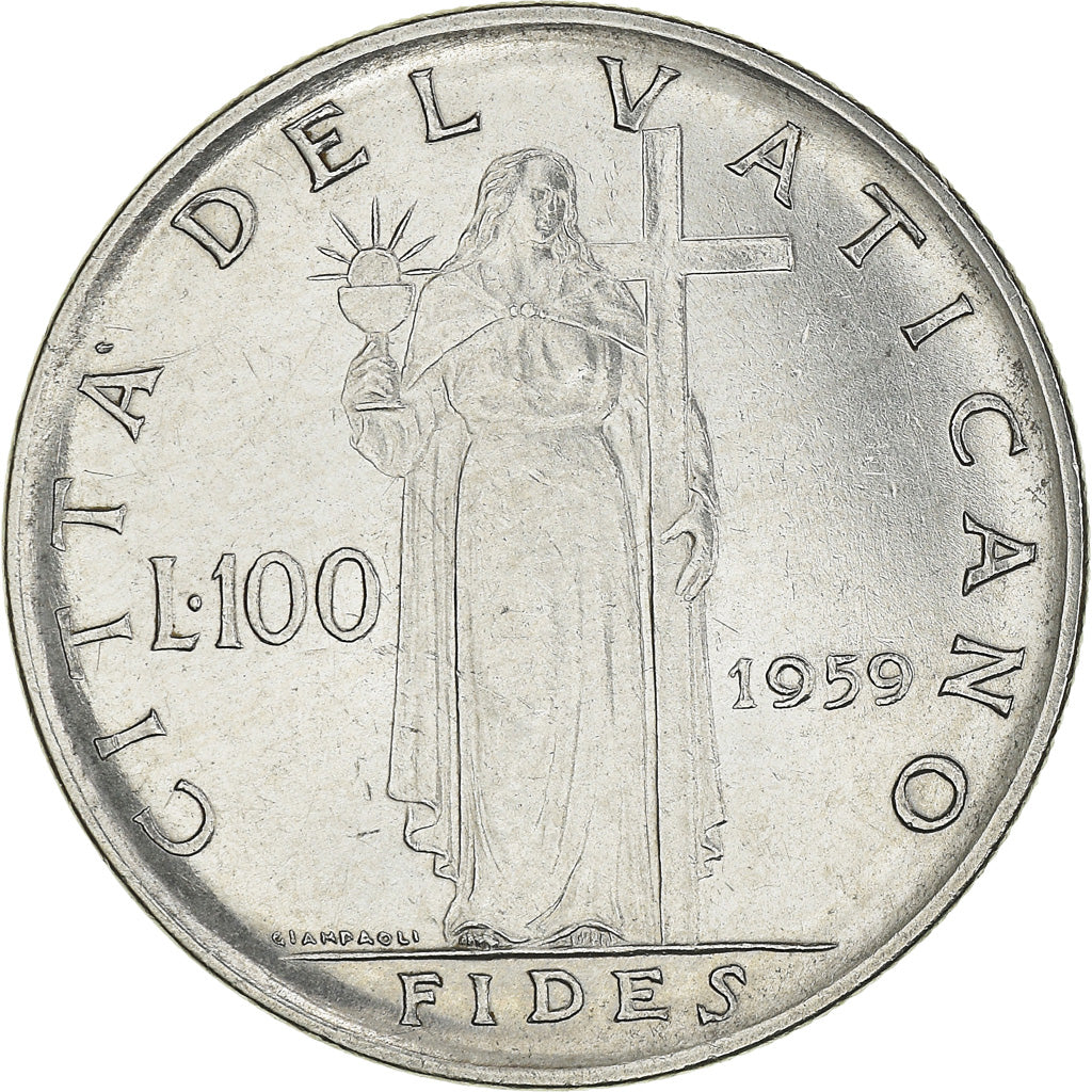 Coin, VATICAN CITY, John XXIII, 100 Lire, 1959, EF(40-45), Stainless Steel