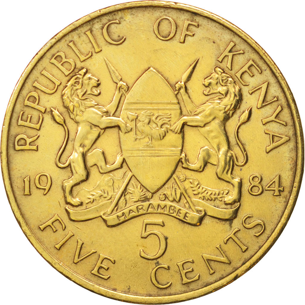 Kenya, 5 Cents, 1984, British Royal Mint, AU(55-58), Nickel-brass, KM:17
