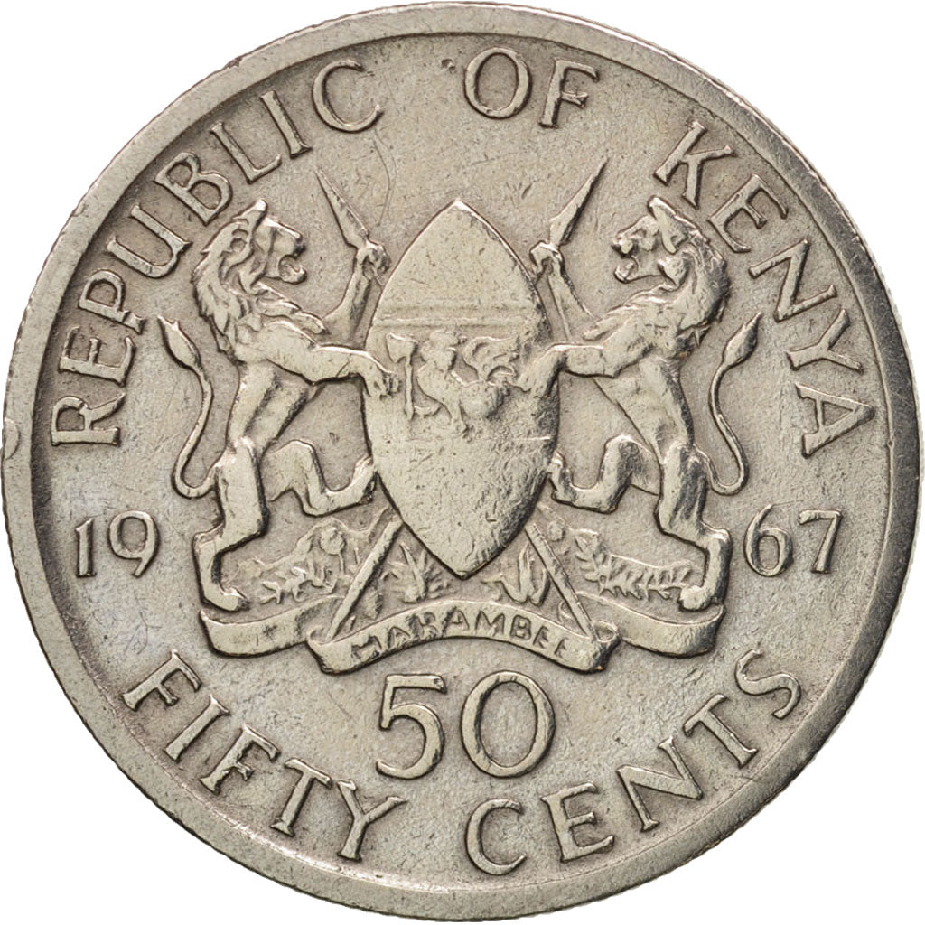 Kenya, 50 Cents, 1967, British Royal Mint, BB, Rame-nichel, KM:4