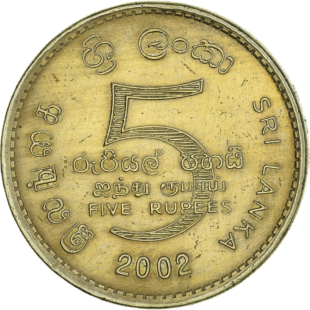 Moeda, Sri Lanka, 5 Rupees, 2002, EF(40-45), Níquel-Latão, KM:148.2