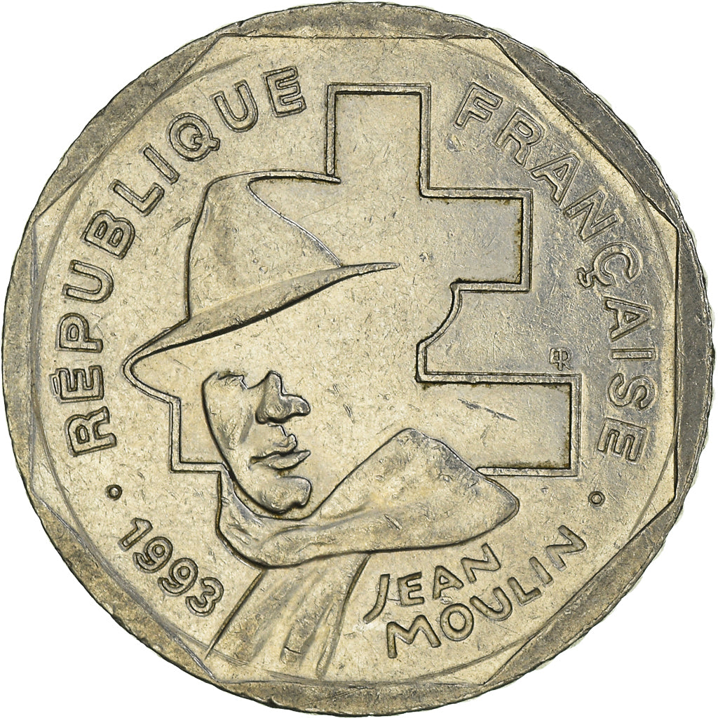 Coin, France, Jean Moulin, 2 Francs, 1993, Paris, EF(40-45), Nickel, KM:942.2
