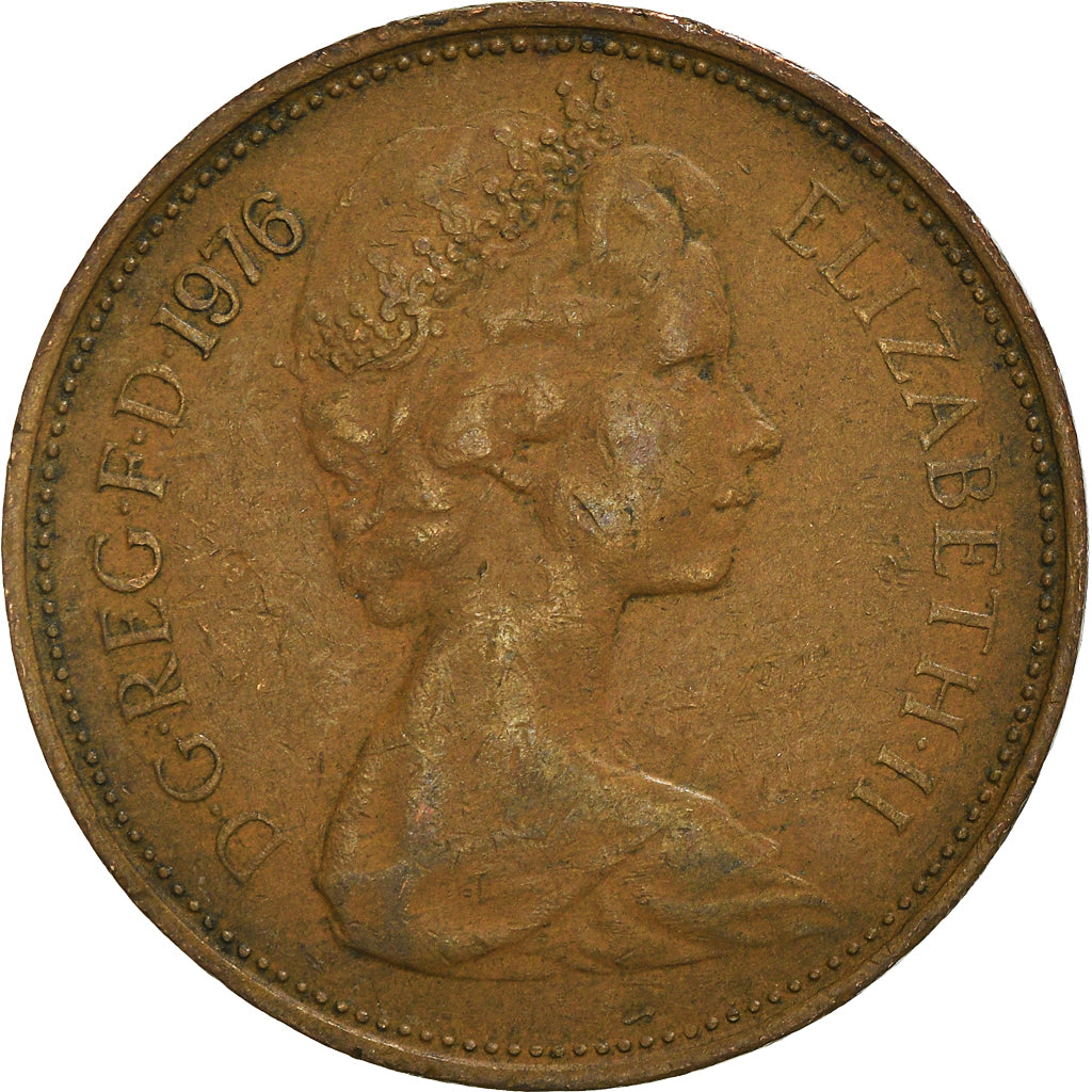 Coin, Great Britain, Elizabeth II, 2 New Pence, 1976, VF(30-35), Bronze, KM:916