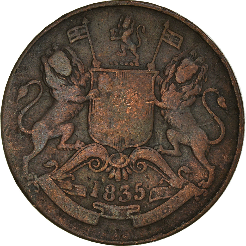 Munten, INDIA-BRITS, 1/2 Anna, 1835, Bombay, FR, Koper, KM:447.1