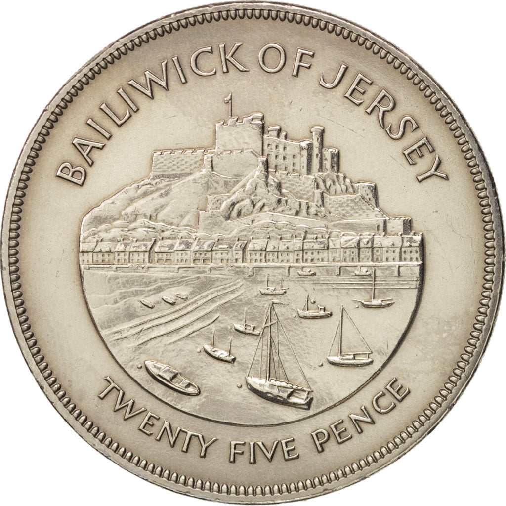 Jersey, Elizabeth II, 25 Pence, 1977, MS(60-62), Copper-nickel, KM:44