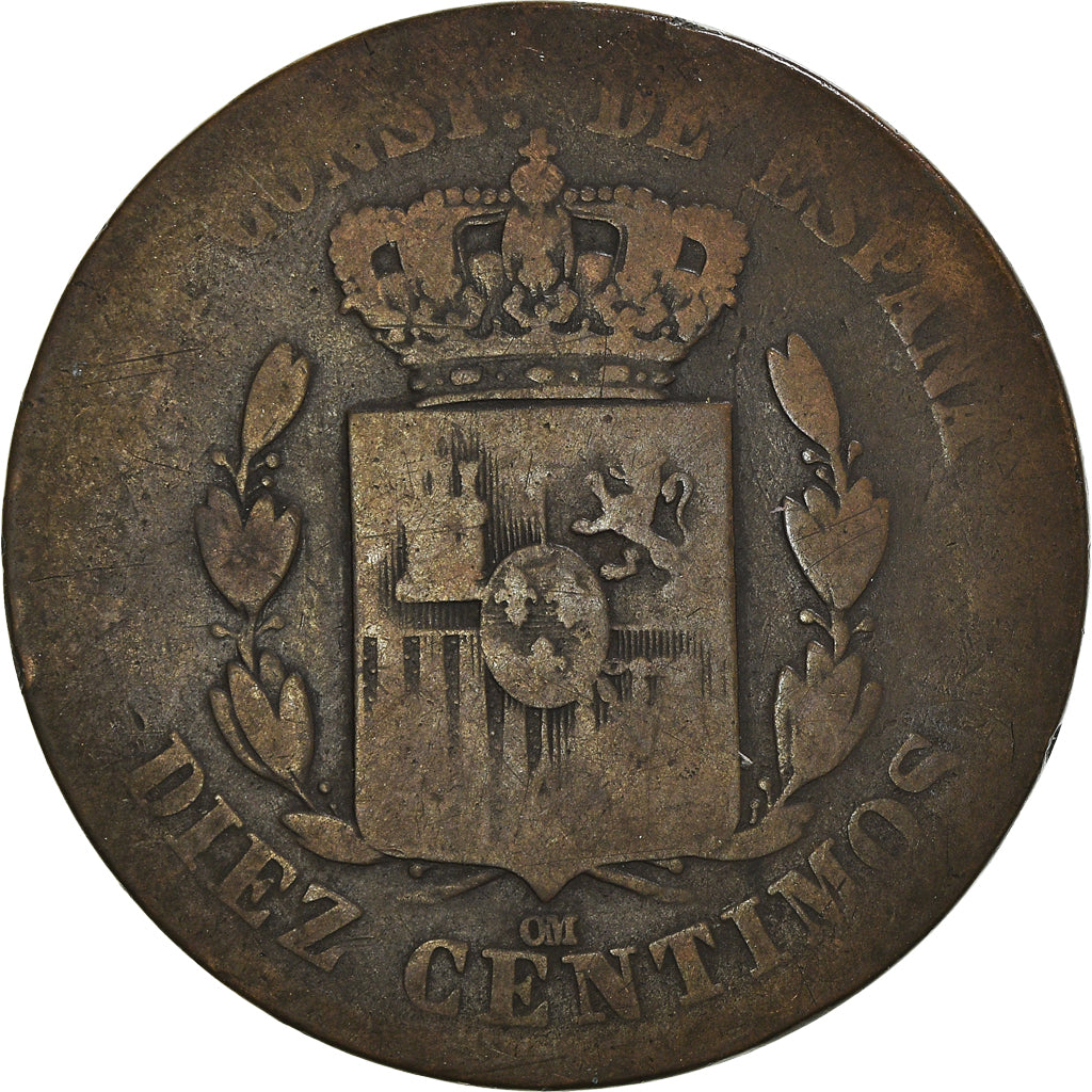 Moneta, Spagna, Alfonso XII, 10 Centimos, 1878, Madrid, B+, Bronzo, KM:675
