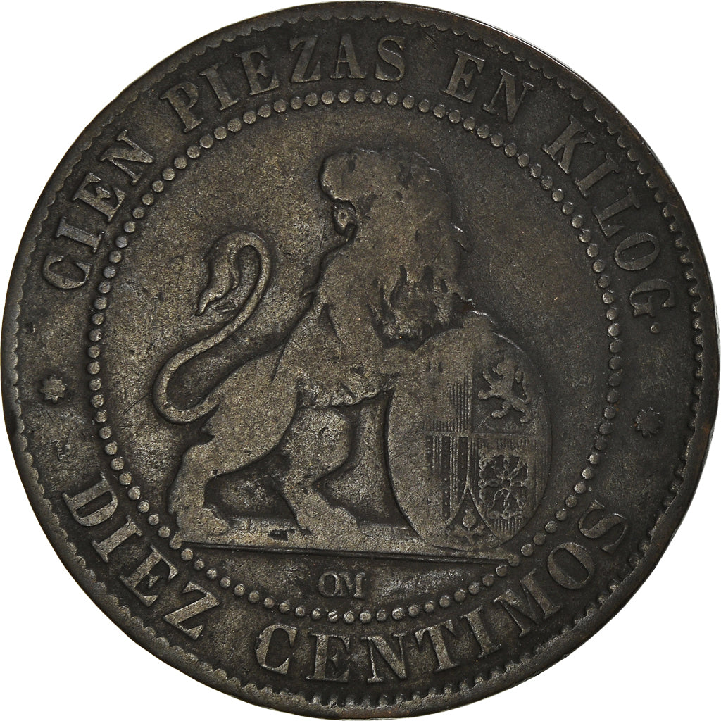 Moneta, Spagna, Provisional Government, 10 Centimos, 1870, Madrid, MB, Rame