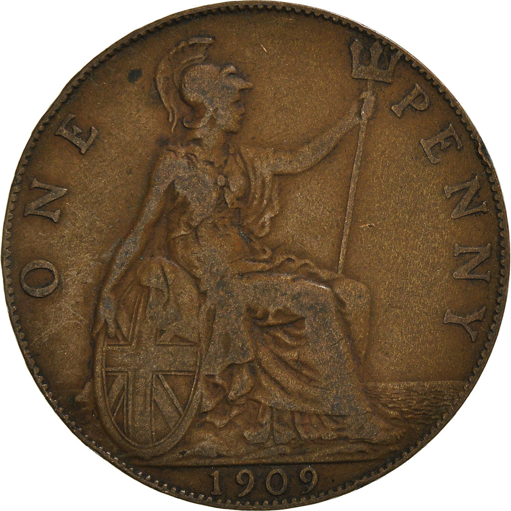 Coin, Great Britain, Edward VII, Penny, 1909, VF(30-35), Bronze, KM:794.2