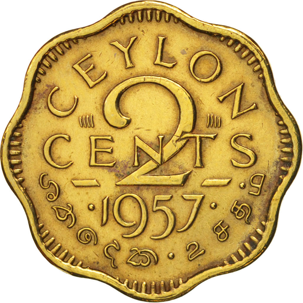 Ceylon, Elizabeth II, 2 Cents, 1957, BB, Nichel-ottone, KM:124