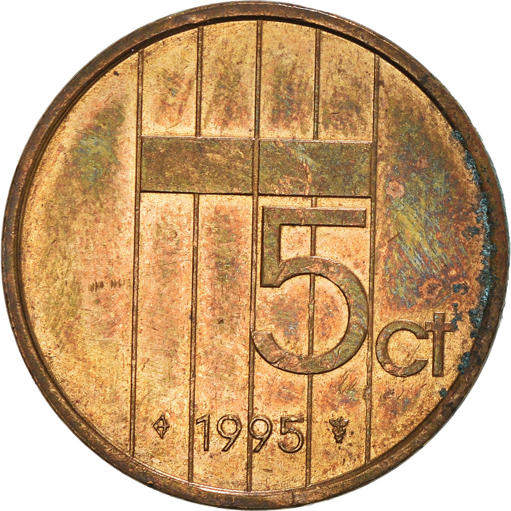 Moneda, Países Bajos, Beatrix, 5 Cents, 1995, BC+, Bronce, KM:202