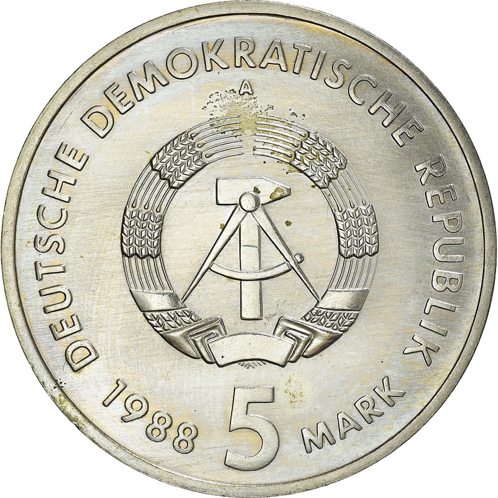 Coin, GERMAN-DEMOCRATIC REPUBLIC, 5 Mark, 1988, Berlin, AU(55-58)