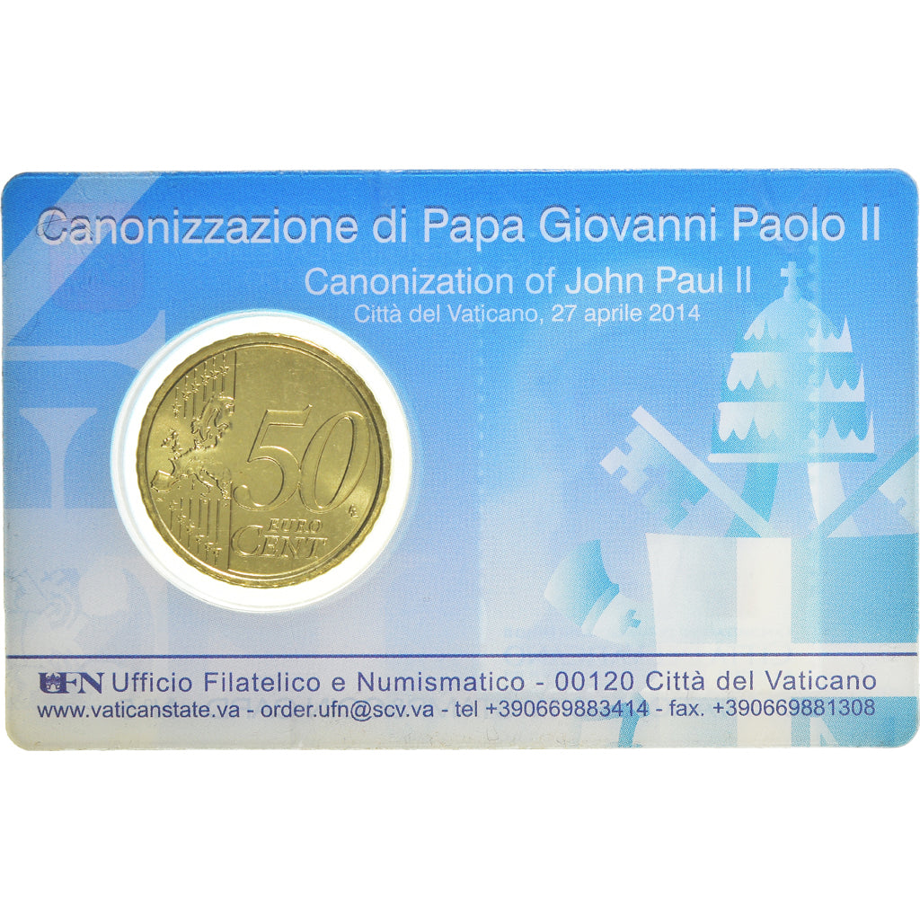 Cité du Vatican, 50 Euro Cent, 2014, Rome, Stamp and coin card, FDC, Laiton