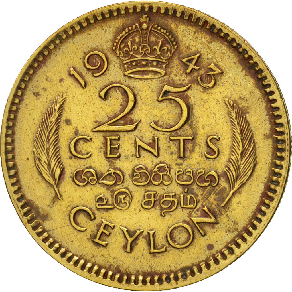 Ceylon, George VI, 25 Cents, 1943, BB, Nichel-ottone, KM:115