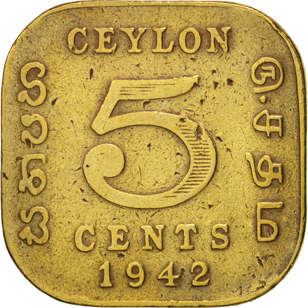 Coin, Ceylon, George VI, 5 Cents, 1942, VF(20-25), Nickel-brass, KM:113.1