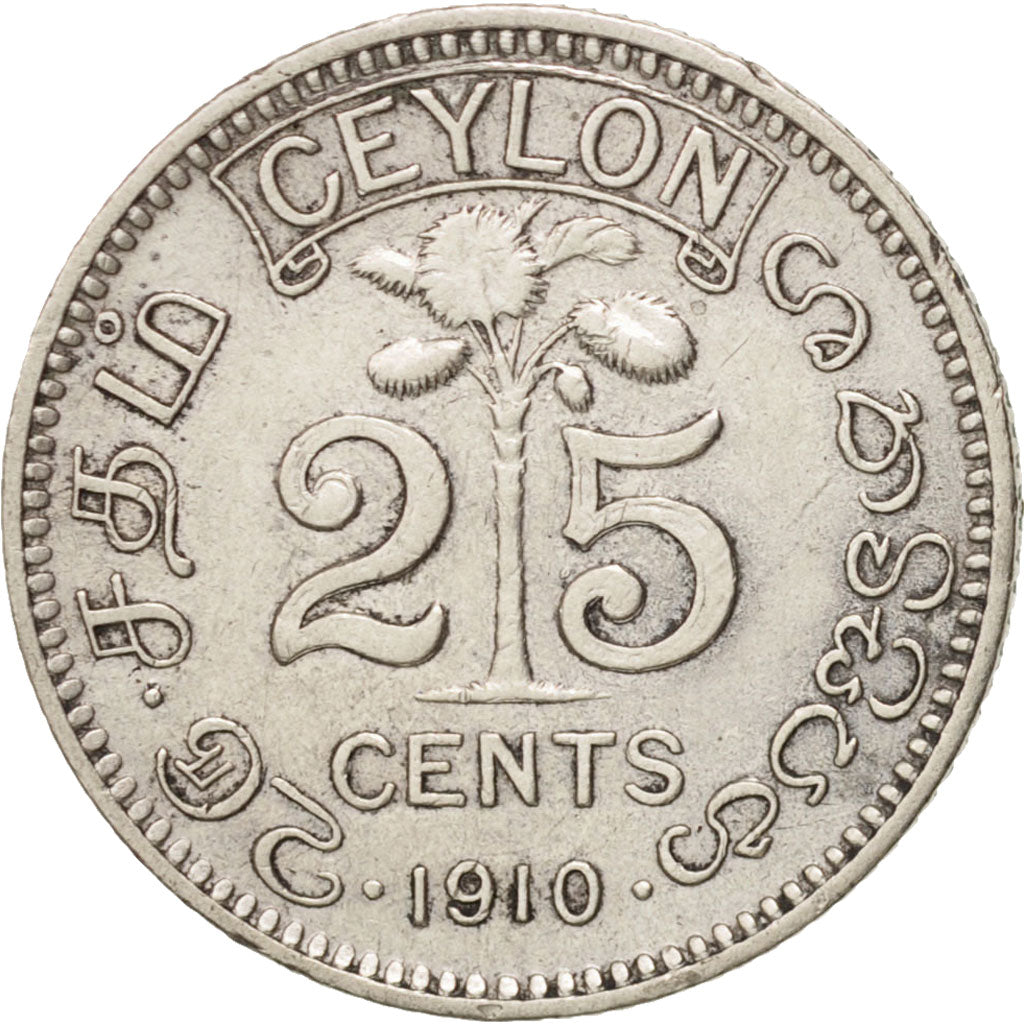 Ceylon, Edward VII, 25 Cents, 1910, MB+, Argento, KM:98