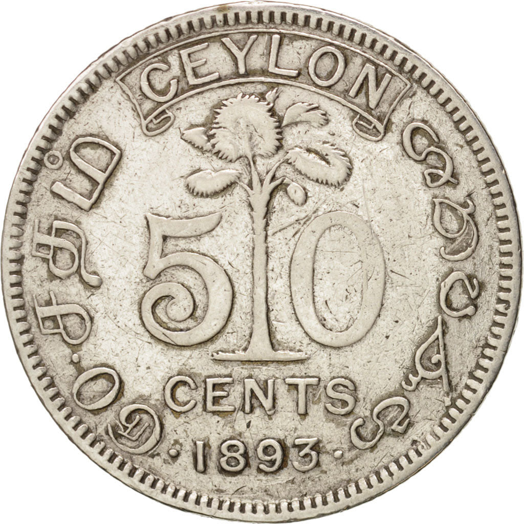 Ceylon, Victoria, 50 Cents, 1893, MB+, Argento, KM:96